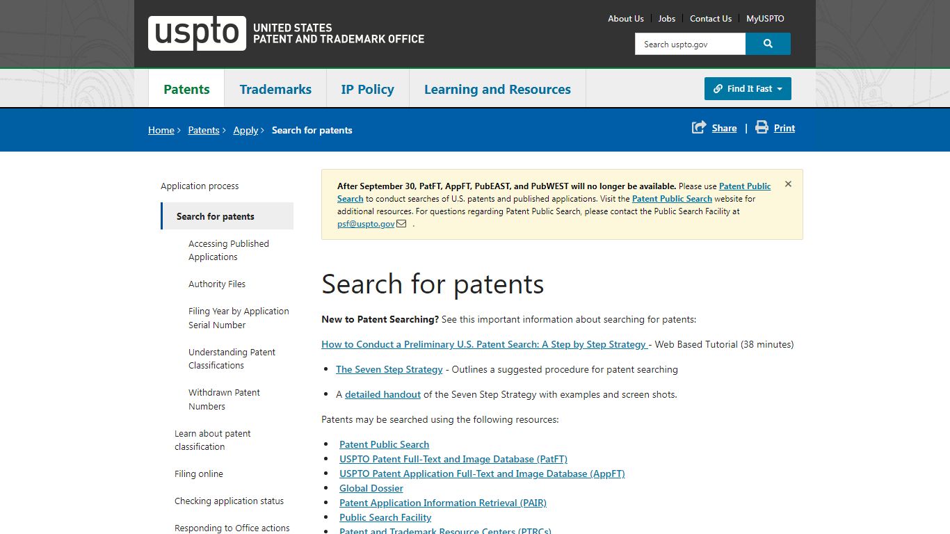 Search for patents | USPTO